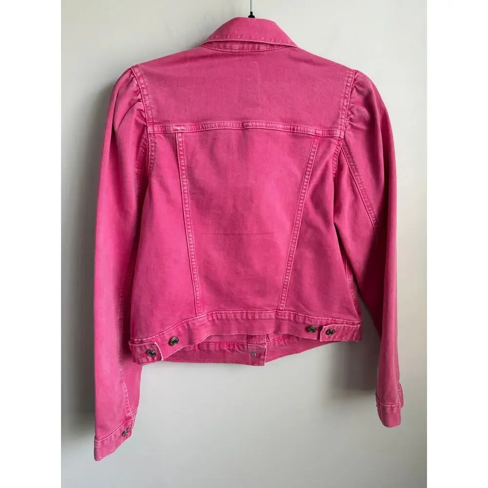 Gap × Barbie Puff Sleeve Denim Jean Trucker Jacket Pink Women's Medium NWT